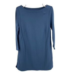 J Jill ponte knit steel blue long sleeve boat neck tunic M business casual